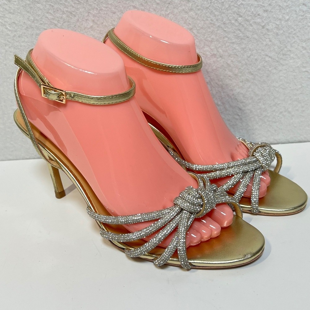 Tony Bianco Heels Size 9 Gold Rhinestone Knot Strappy Stiletto Sandals Open Toe